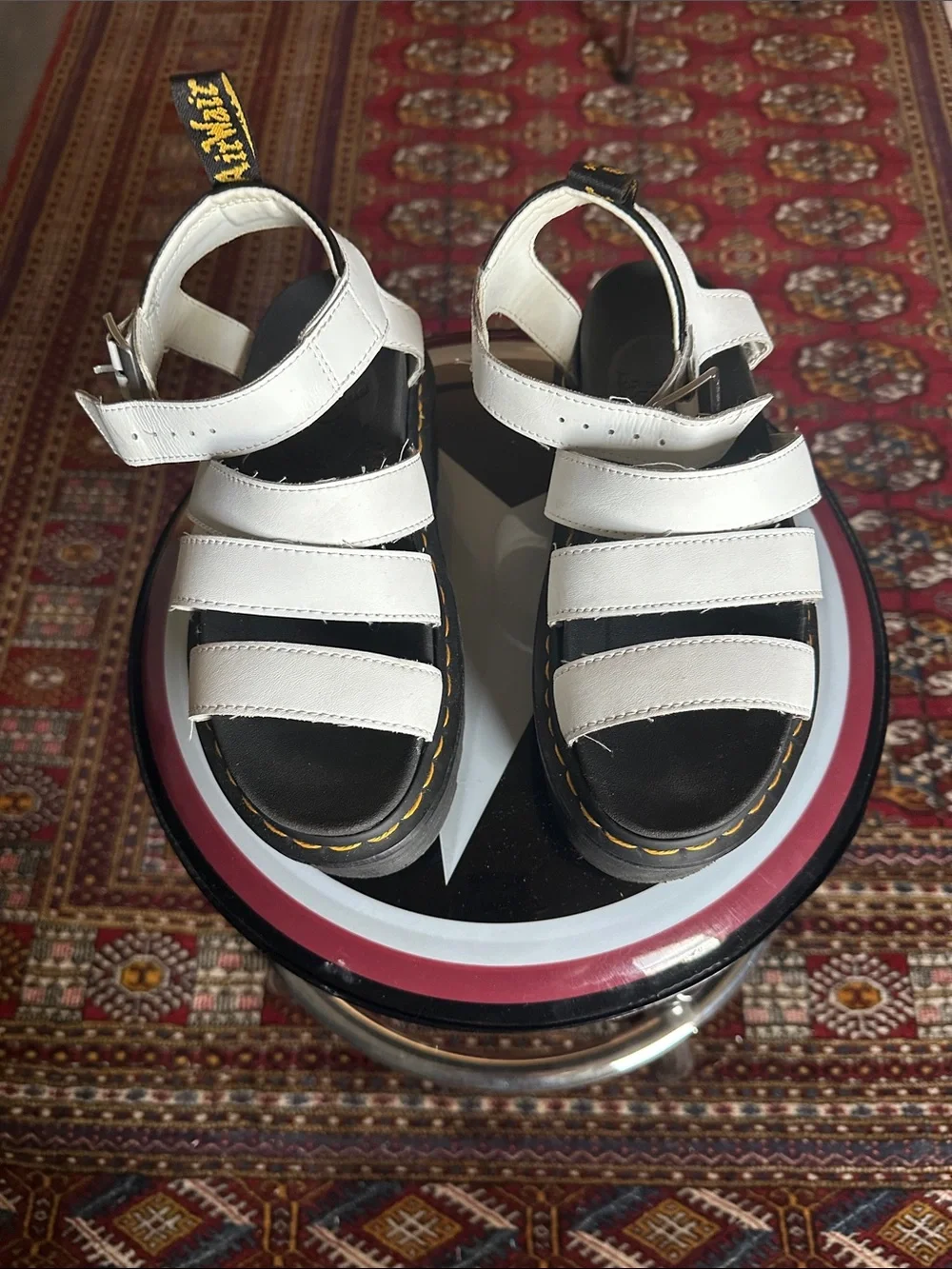 Dr. Martens White Leather Strappy Platform Sandals with Black Sole - Blaire Quad